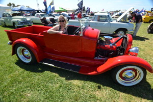 Above: Getting into Cruise control at the Port Elliot Show was Mel Crawford, of Port Elliot, in a stunning 1928 Model-A Ford Roadster with a 350 Chev motor owned by her partner, Trevor Harris.